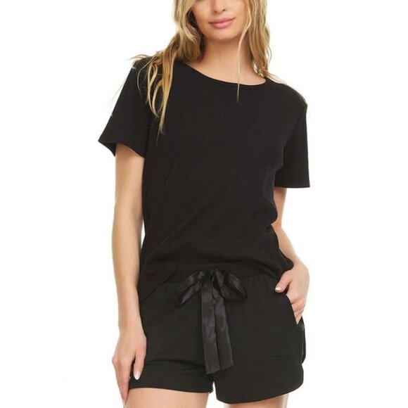 NEW Flora Nikrooz Black Crew Neck Tee Raven Knit Size Large Loungewear Minimal L - Picture 1 of 9